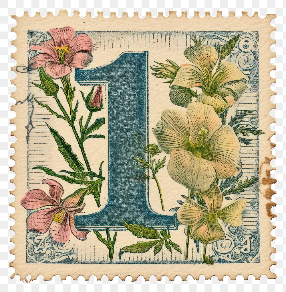 PNG Vintage Number 1 postage stamp.