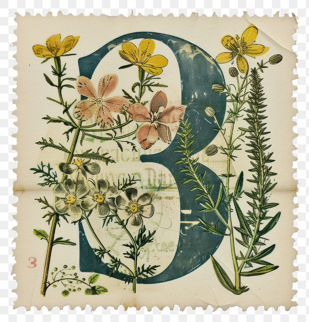 PNG Vintage Number 3 postage stamp.