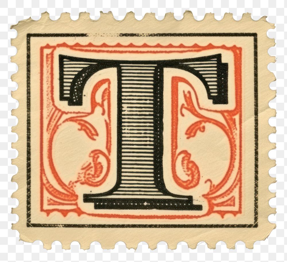 PNG Vintage alphabet T postage stamp.