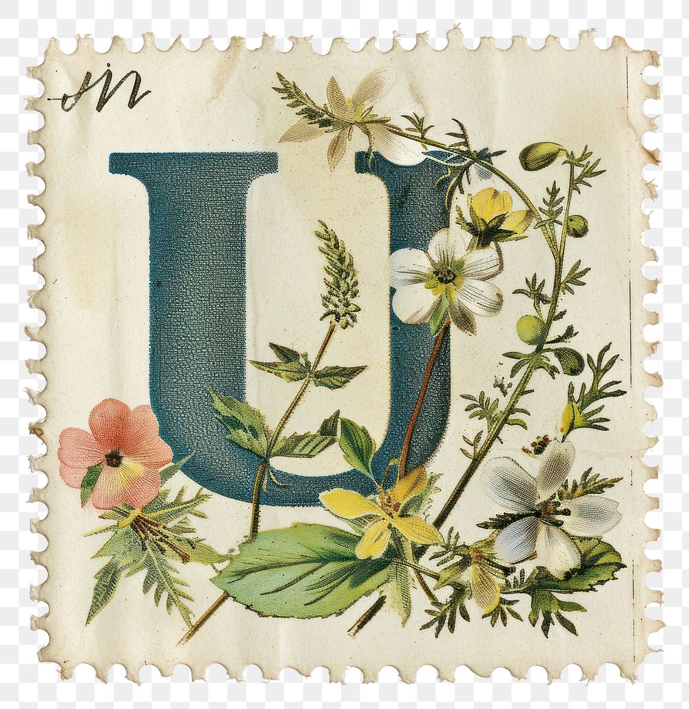 PNG Vintage alphabet U postage stamp.