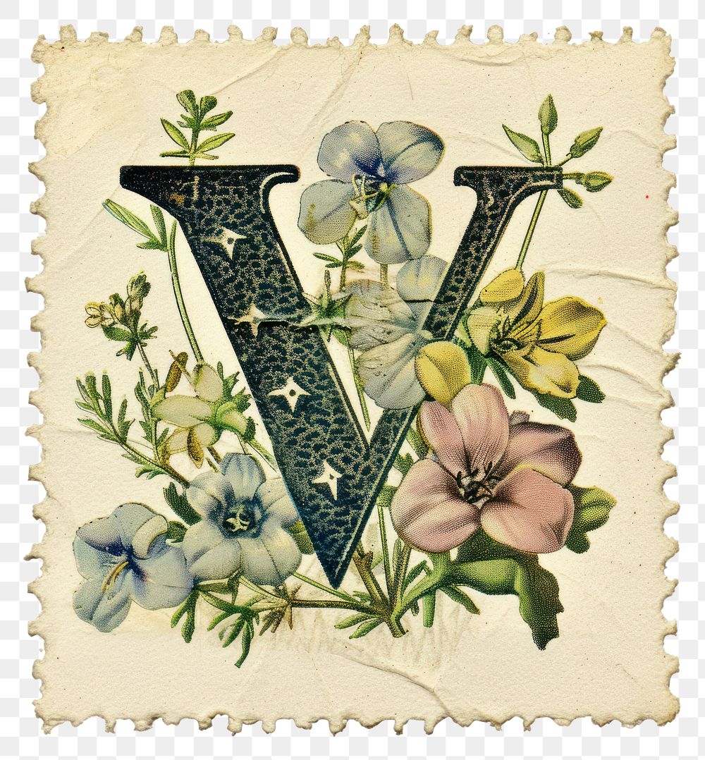 PNG Vintage alphabet V postage stamp.