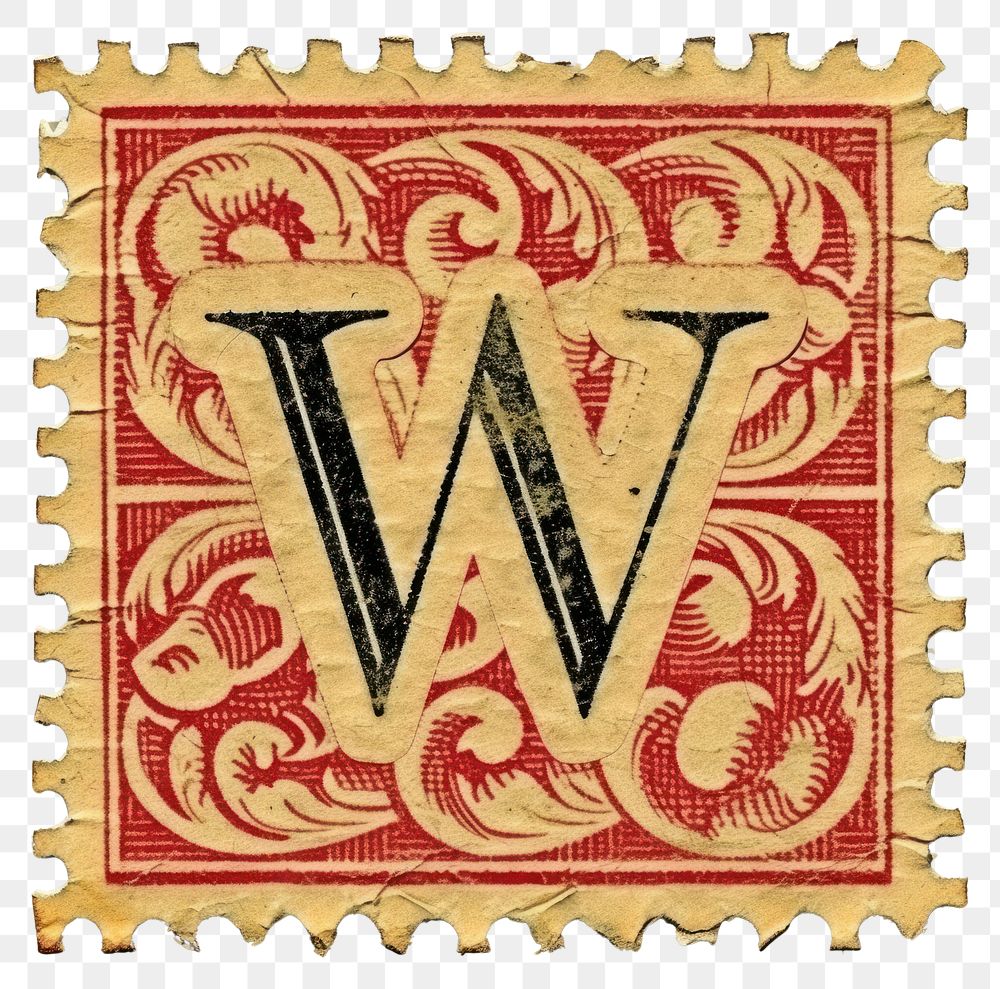 PNG Vintage alphabet W postage stamp.