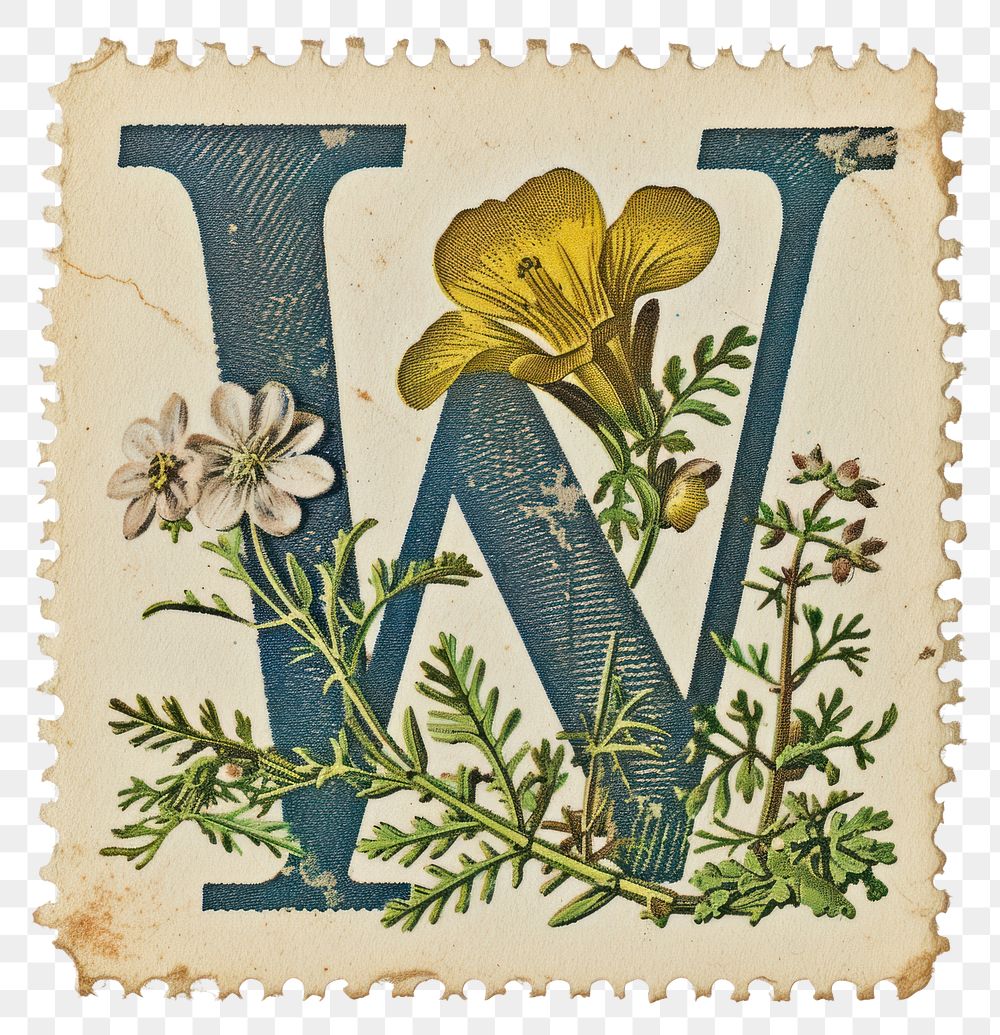 PNG Vintage alphabet W postage stamp.