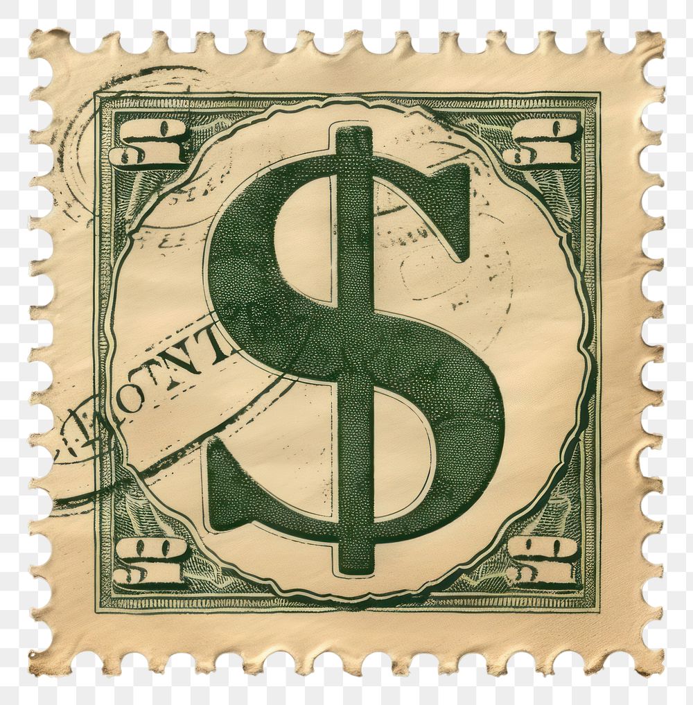 PNG Vintage Alphabet Dollar sign postage stamp.