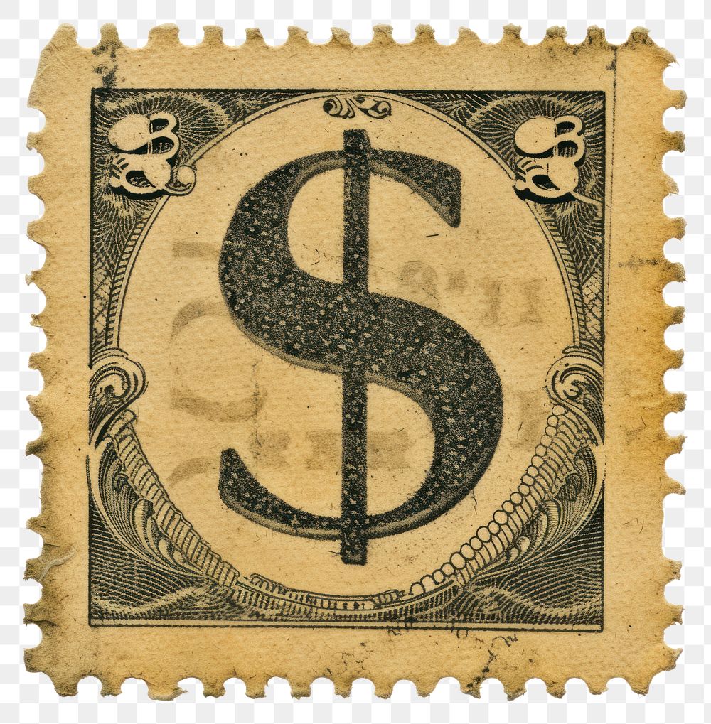 PNG Vintage Alphabet Dollar sign postage stamp.