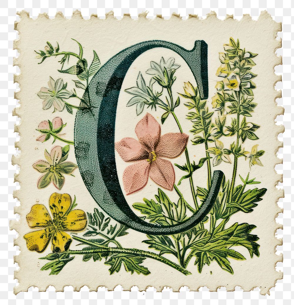 PNG Vintage alphabet C postage stamp.