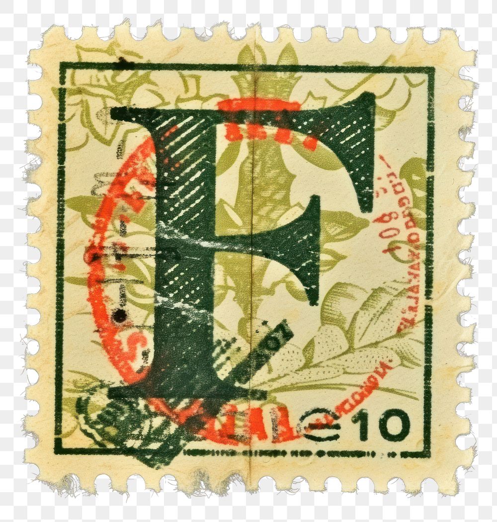 PNG Vintage alphabet F postage stamp.