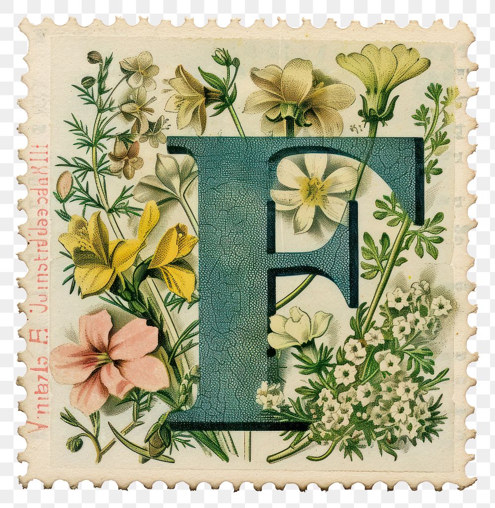 PNG Vintage alphabet F postage stamp.