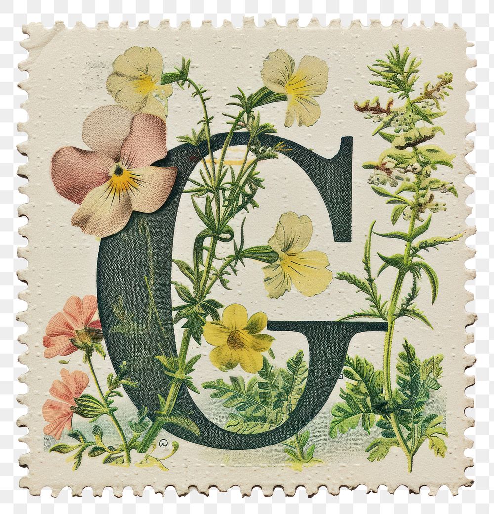 PNG Vintage alphabet G postage stamp.