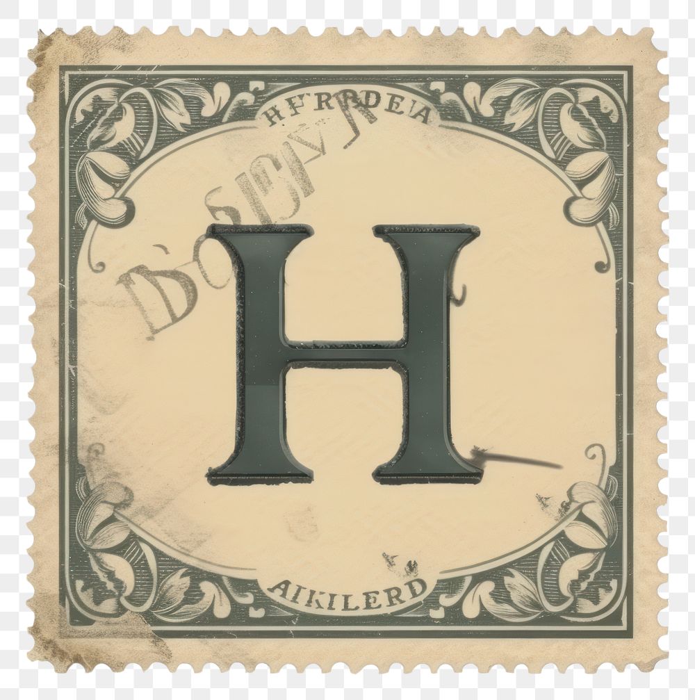 PNG Vintage alphabet H postage stamp.