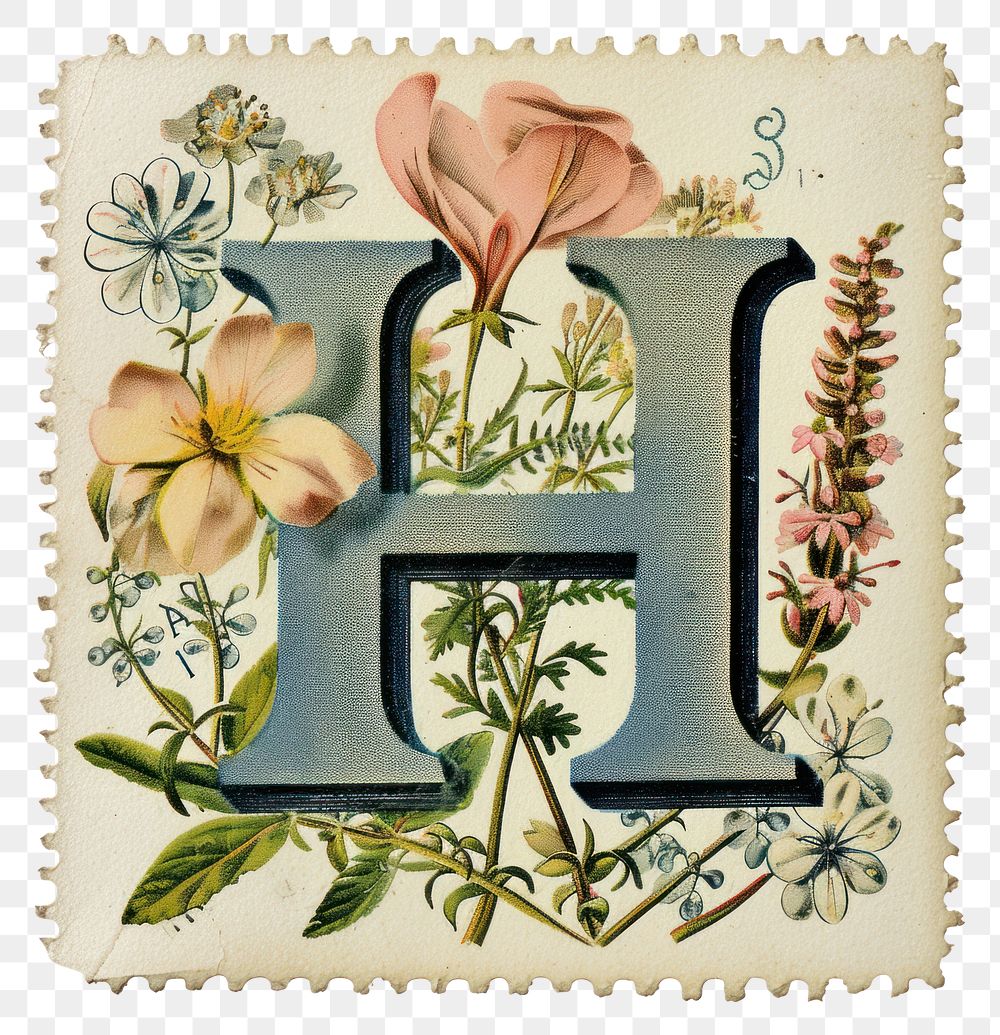 PNG Vintage alphabet H postage stamp.