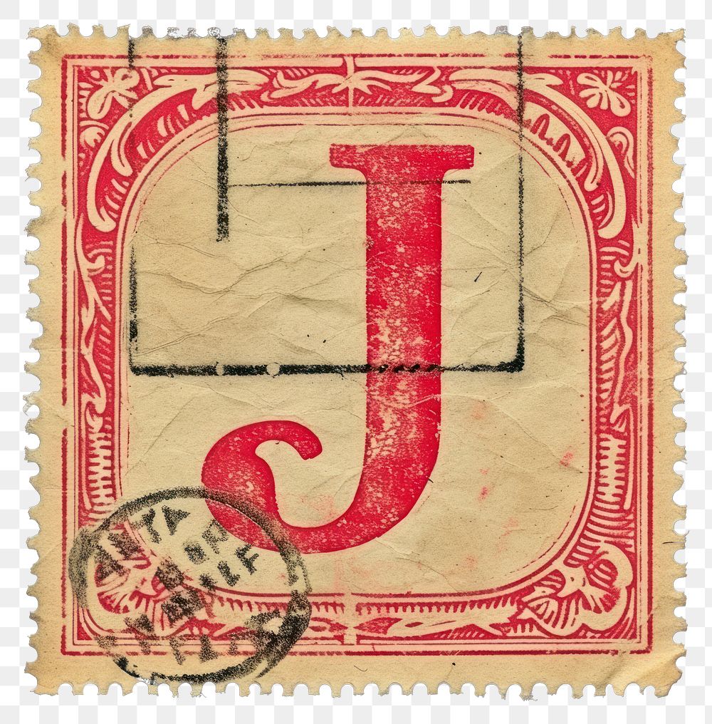 PNG Vintage alphabet J postage stamp.