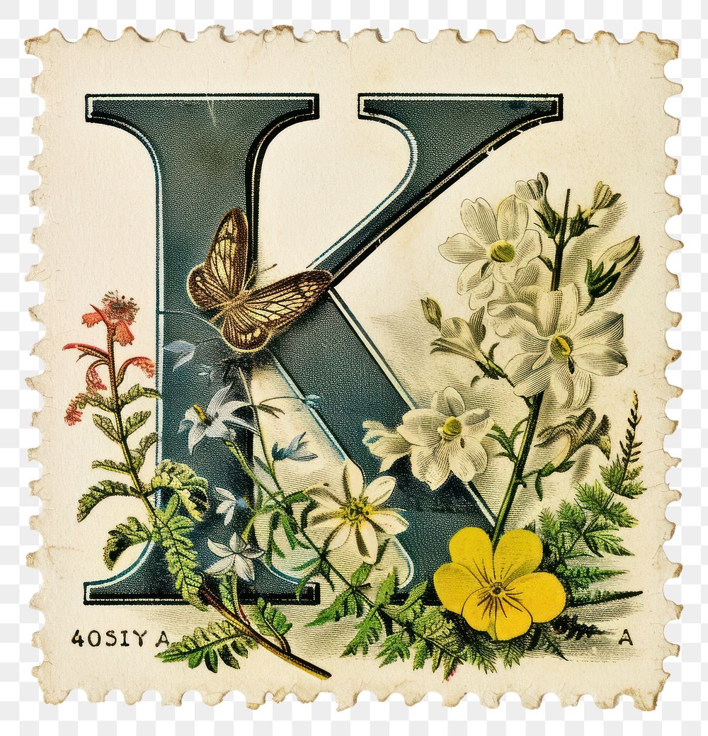 PNG Vintage alphabet K postage stamp.