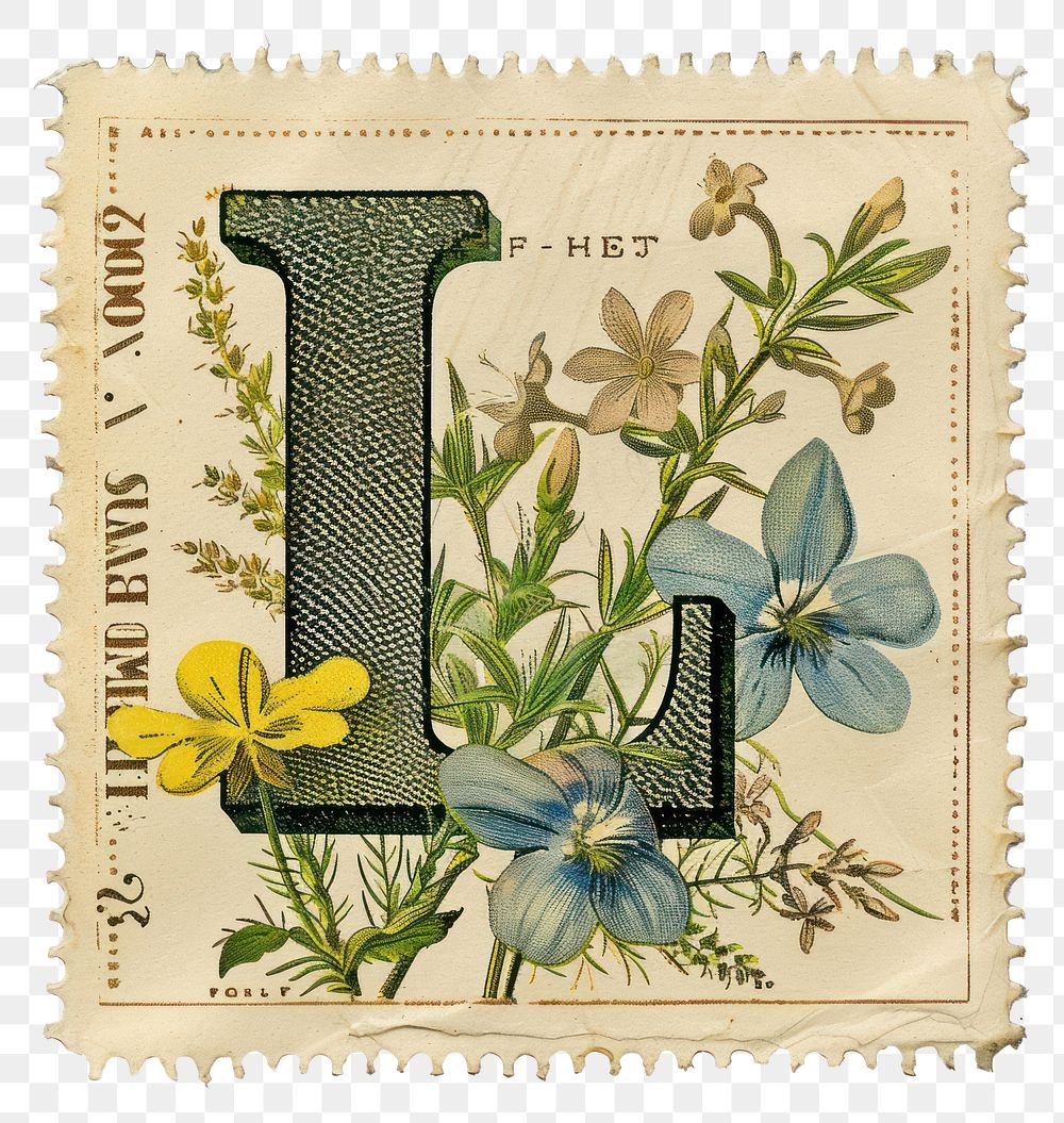 PNG Vintage alphabet L postage stamp.