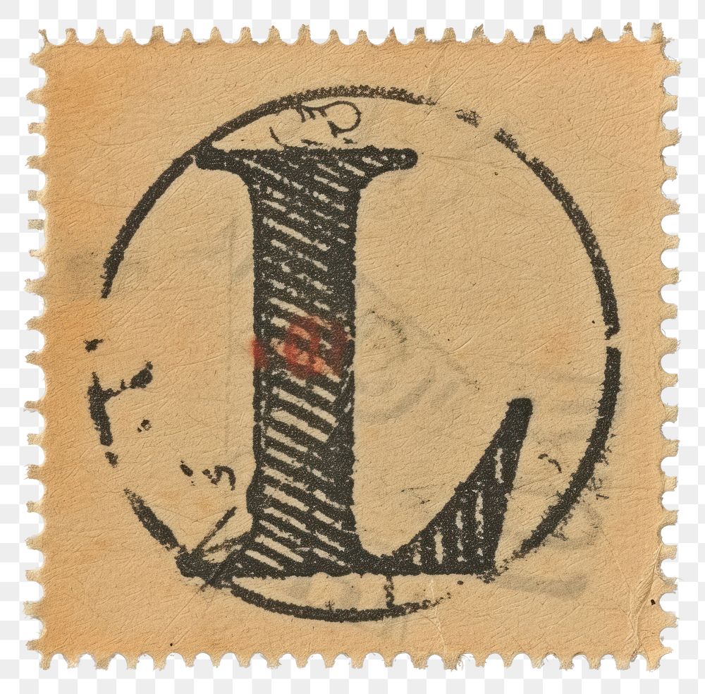 PNG Vintage alphabet L postage stamp.