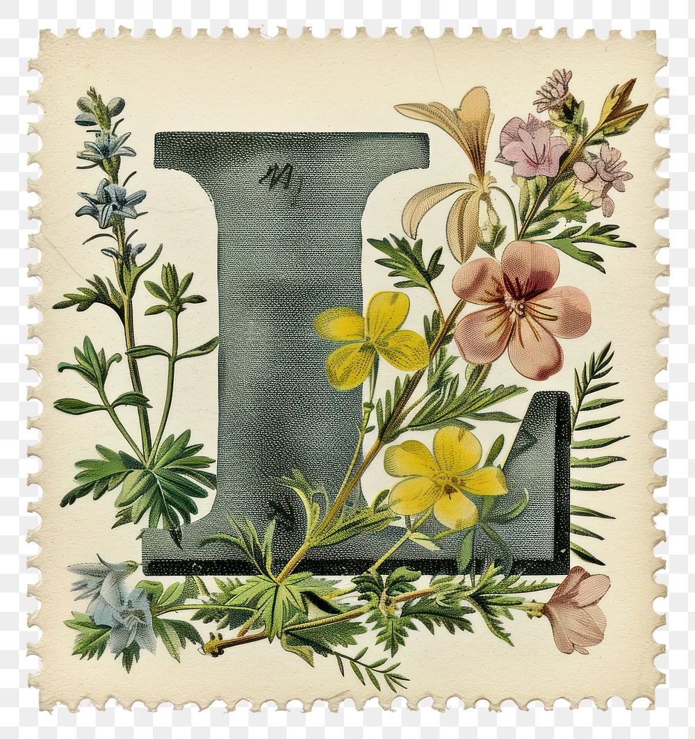 PNG Vintage alphabet L postage stamp.