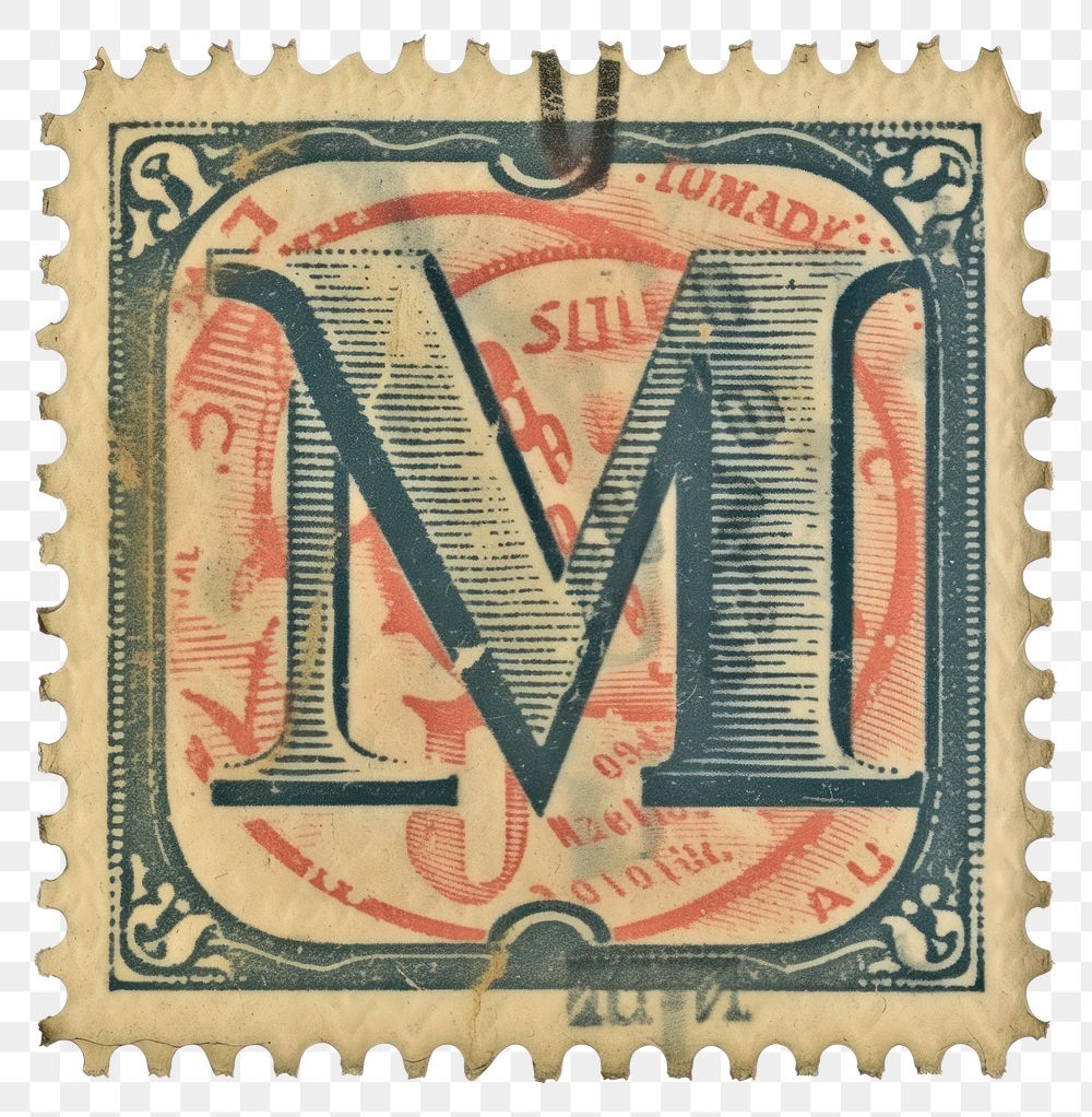 PNG Vintage alphabet M postage stamp.