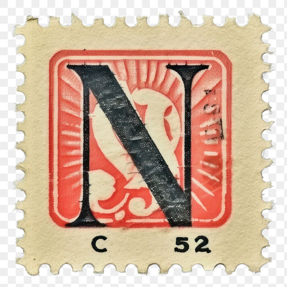PNG Vintage alphabet N postage stamp.