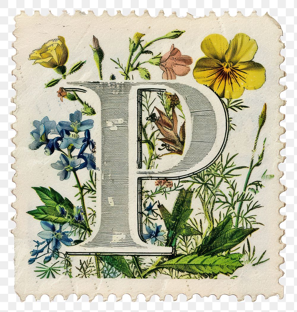 PNG Vintage alphabet P postage stamp.