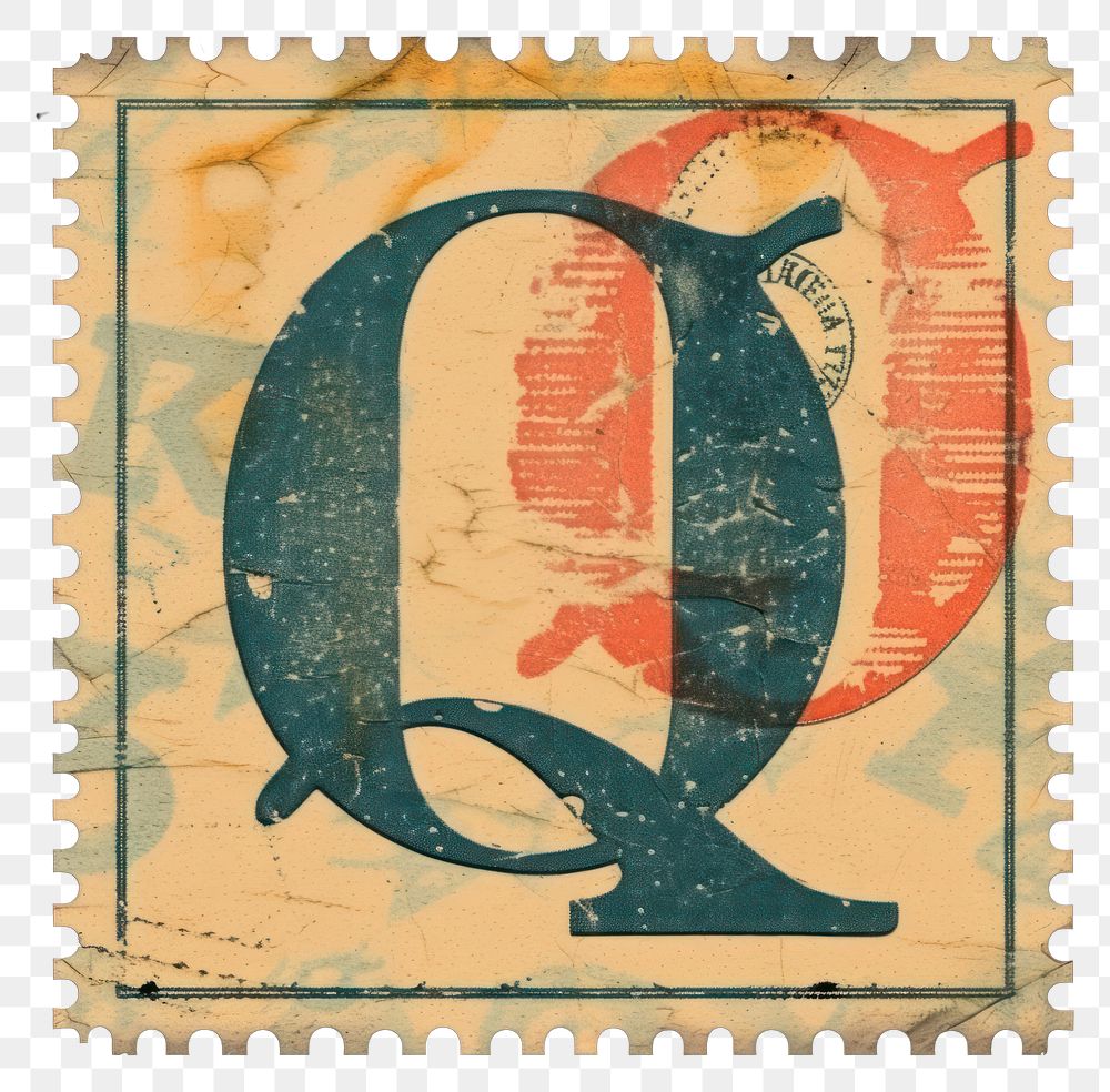 PNG Vintage alphabet Q postage stamp.