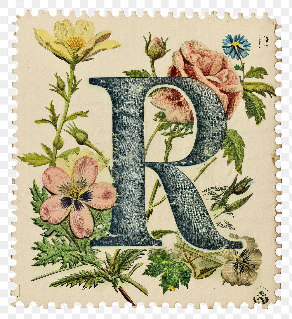PNG Vintage alphabet R postage stamp.