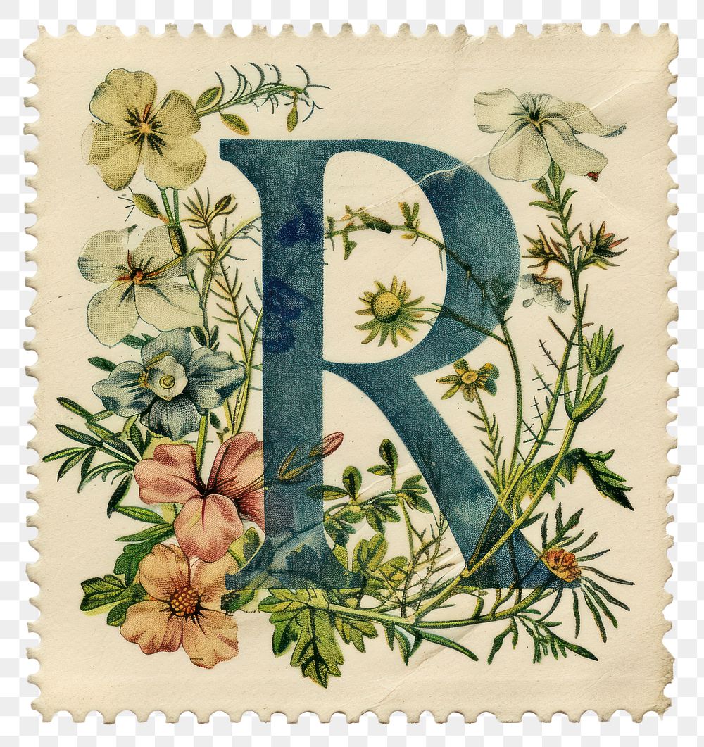 PNG Vintage alphabet R postage stamp.
