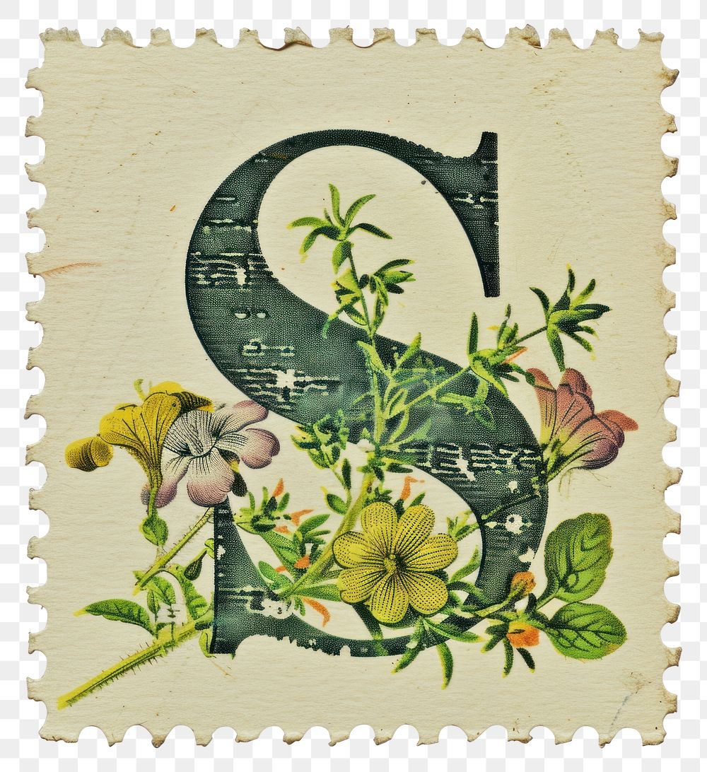 PNG Vintage alphabet S postage stamp.