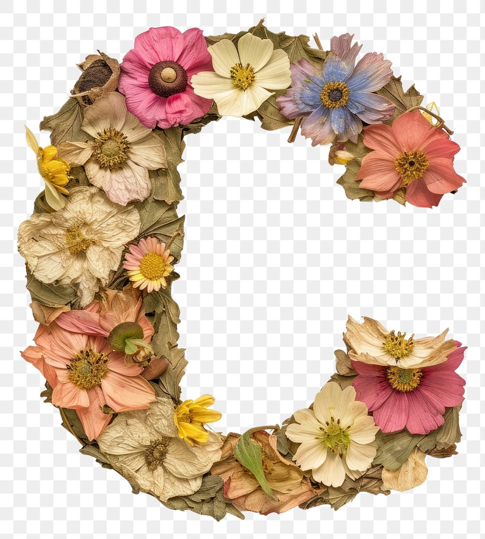 PNG Alphabet C font flower wreath plant.
