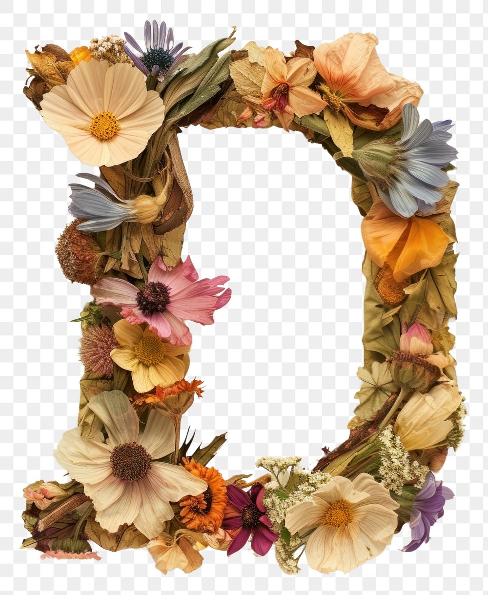 PNG Alphabet D font flower art wreath.