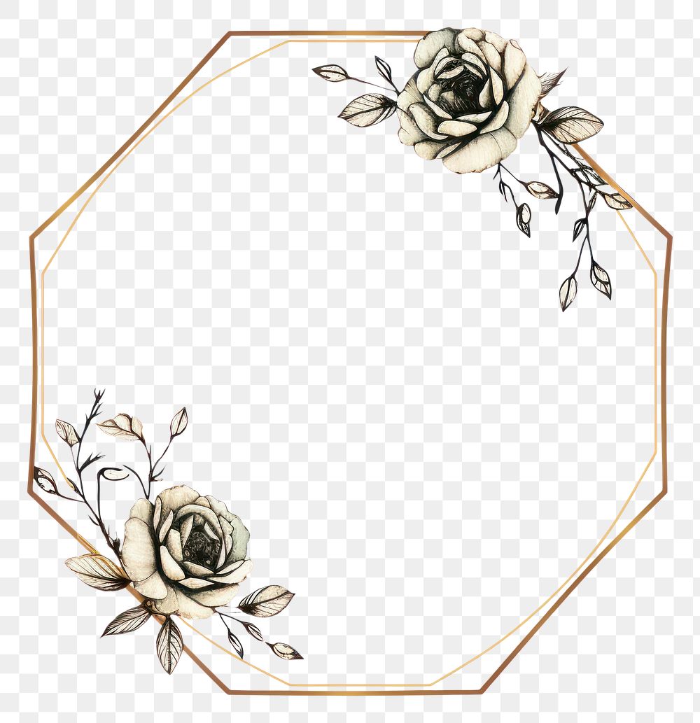 PNG Rose with golden hexagon frame pattern circle flower.