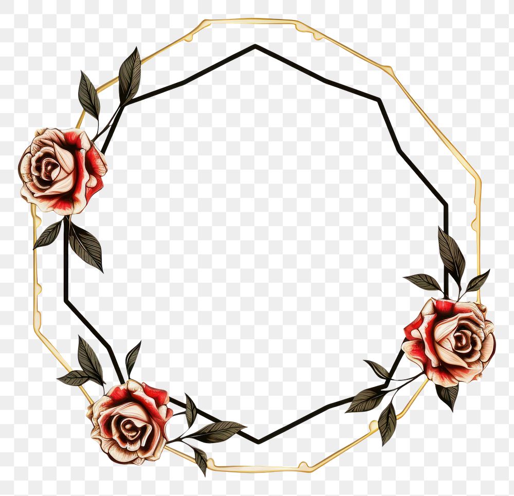 PNG Rose with golden hexagon frame jewelry circle flower.