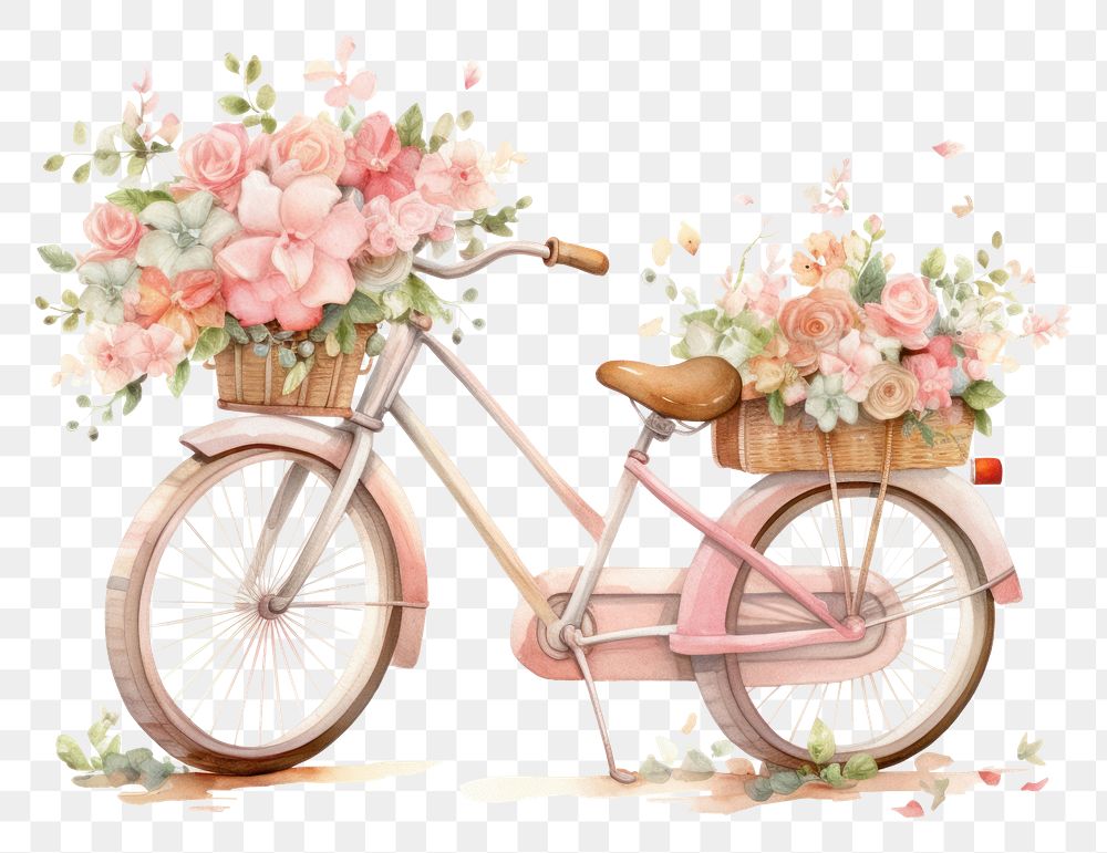 PNG Cute bicycle delivery flowers vehicle wheel plant