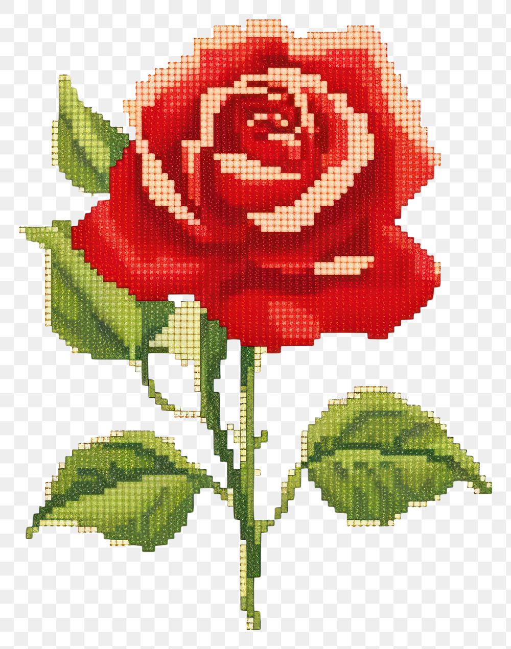 PNG  Cross stitch red rose embroidery pattern textile.