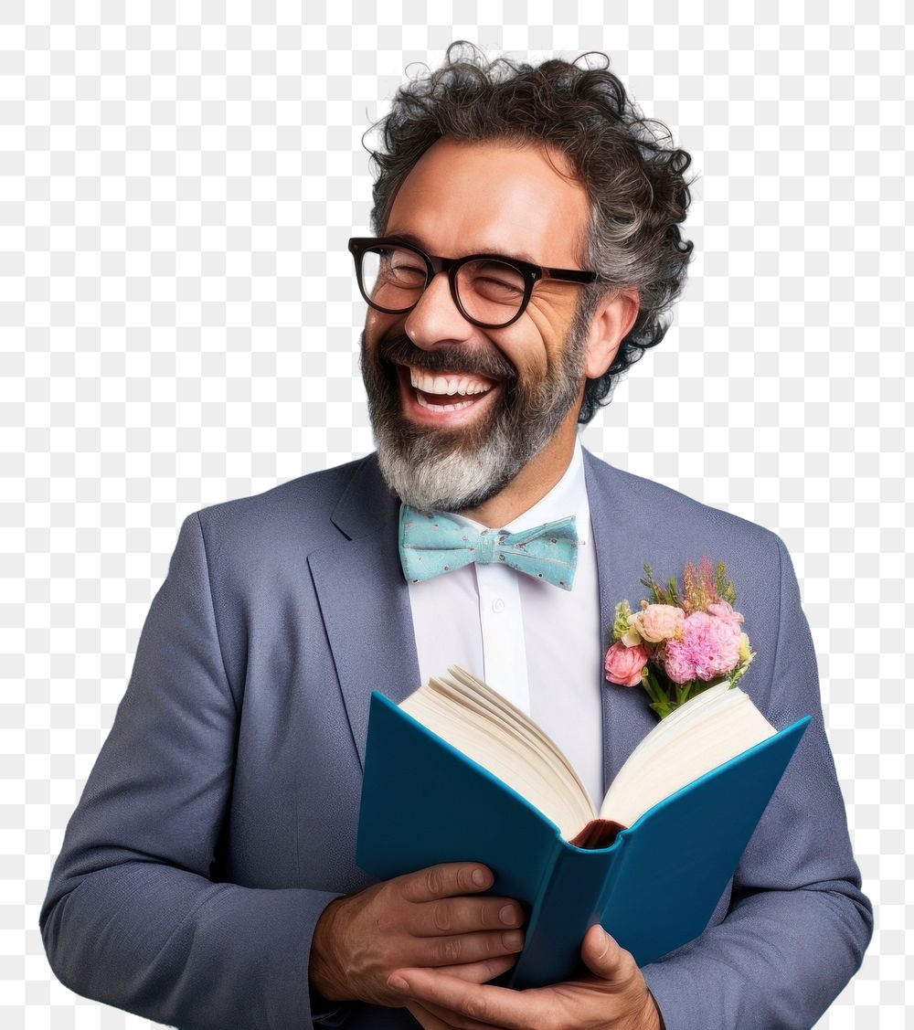 PNG Happy teacher holding book reading adult smile.