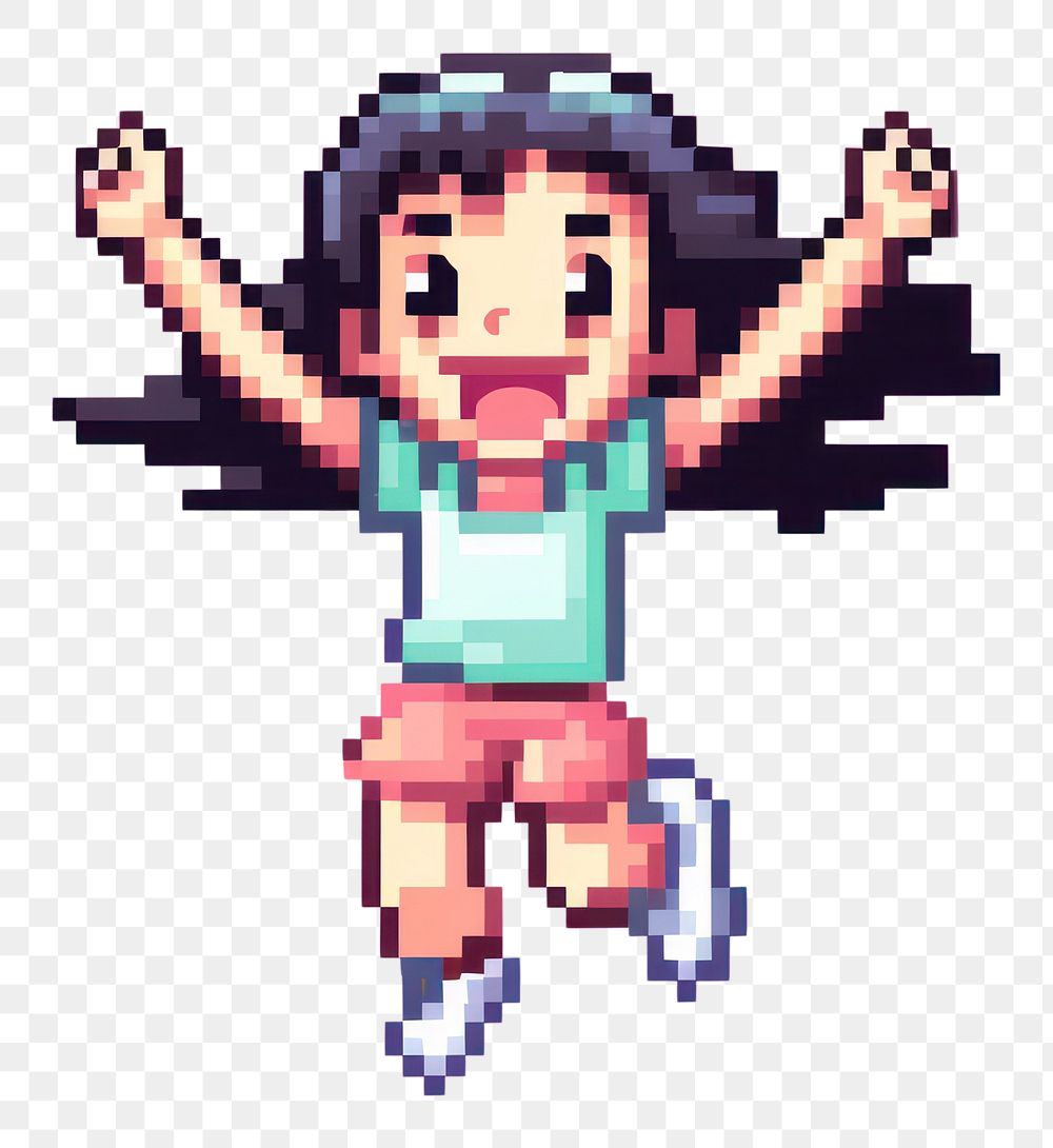 PNG Girl excited pixel dancing art technology.