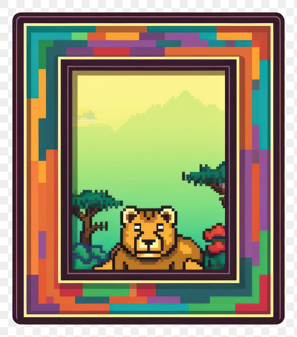 PNG Picture frame of safari pixel art painting mammal.