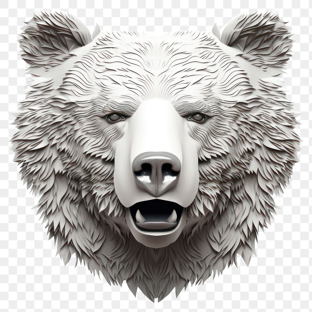 PNG 3d bear face mammal white white background.