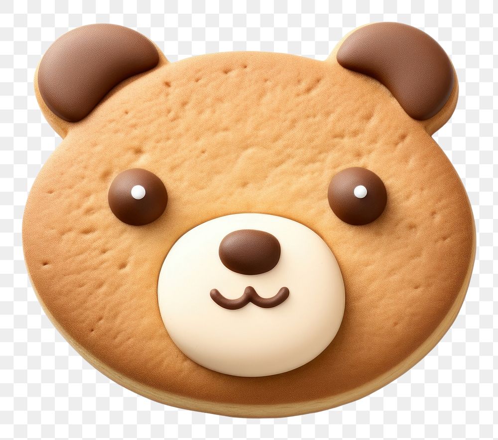 PNG 3d cute bear face cookie gingerbread food white background.