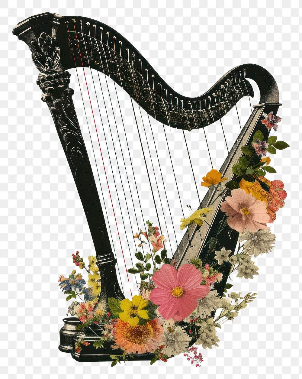 PNG Paper collage of harp flower art creativity