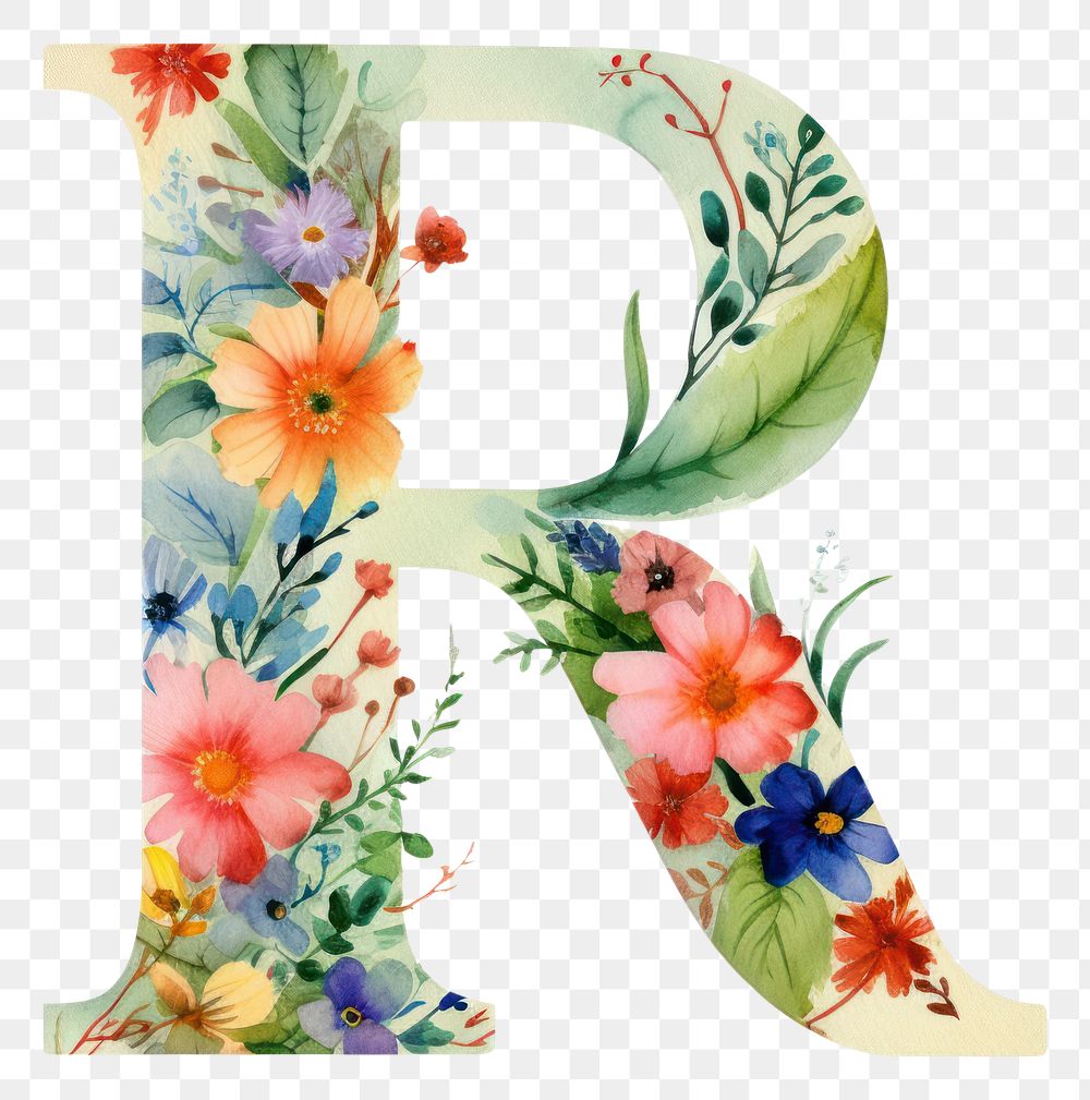 PNG Floral inside alphabet R pattern flower number