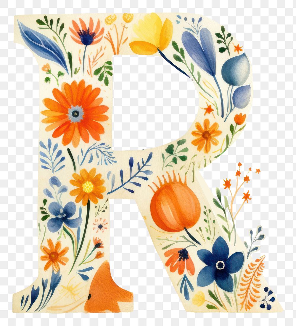 PNG Floral inside alphabet R art pattern number.