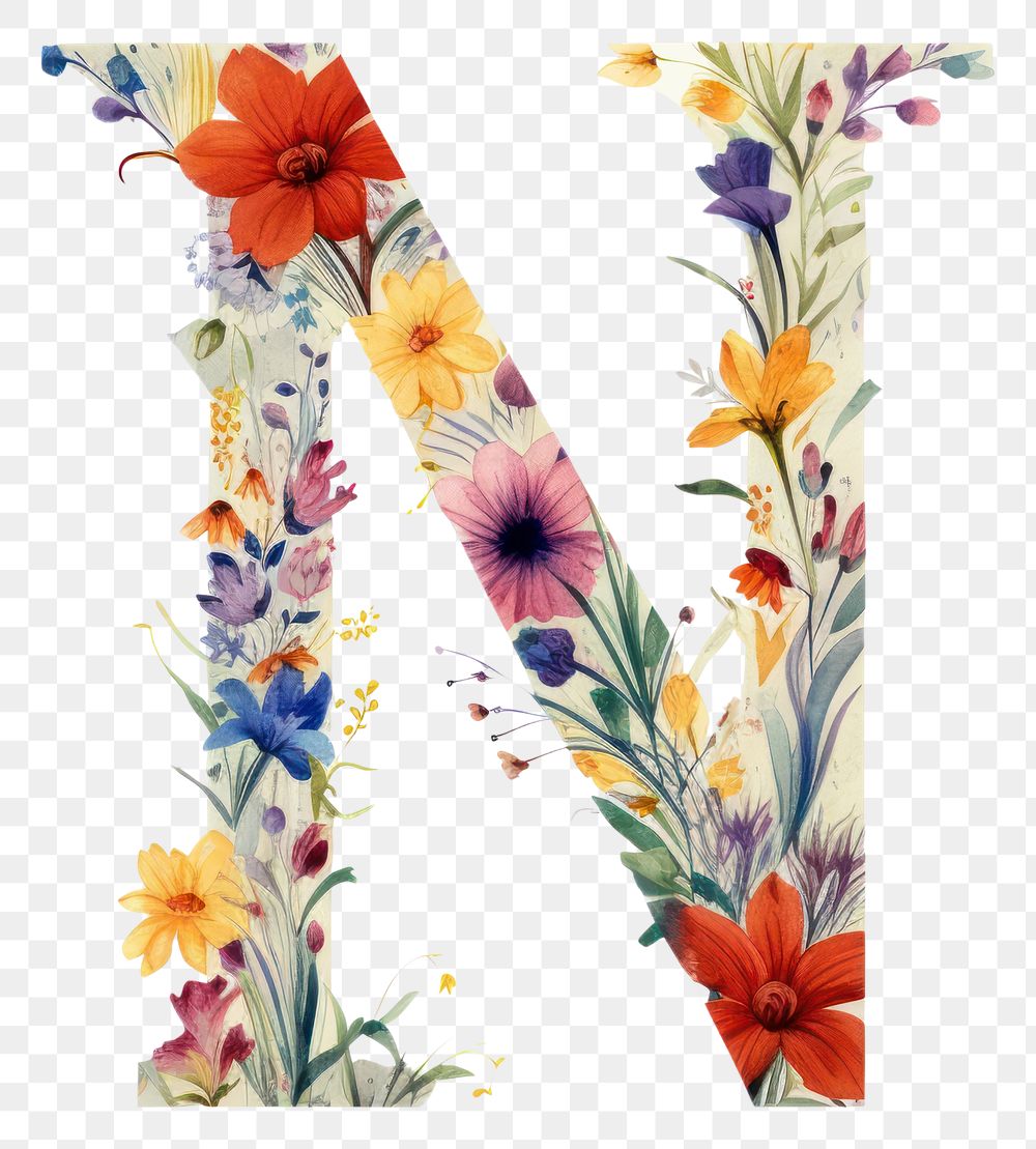 PNG Flower pattern letter text.