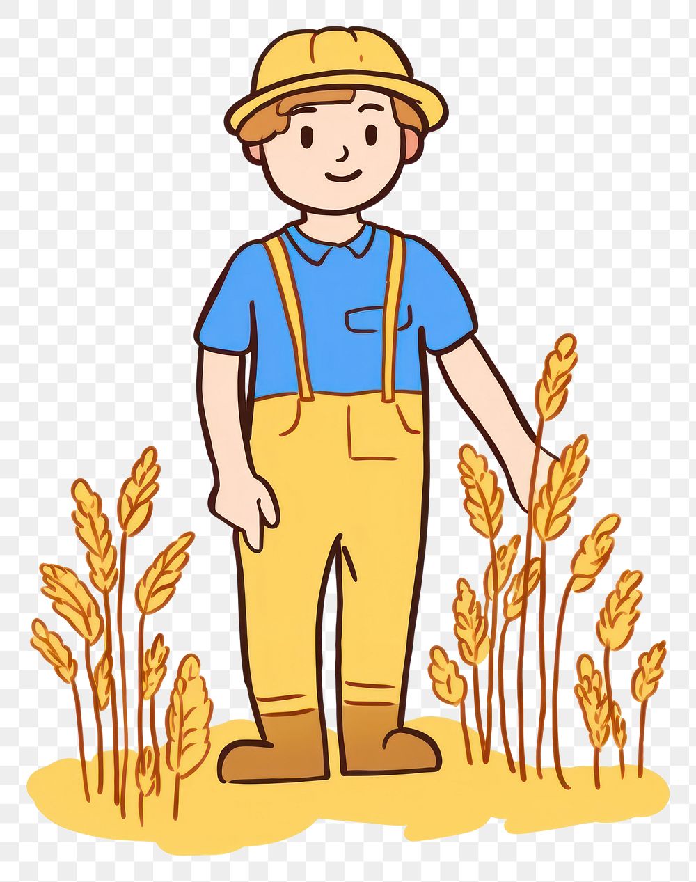 PNG Doodle illustration man farmer outdoors harvest cartoon.
