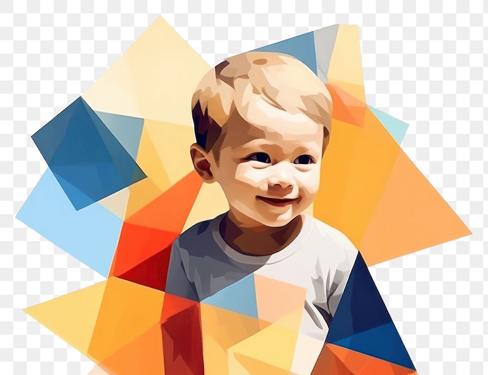 PNG Geometric happy child portrait baby art.