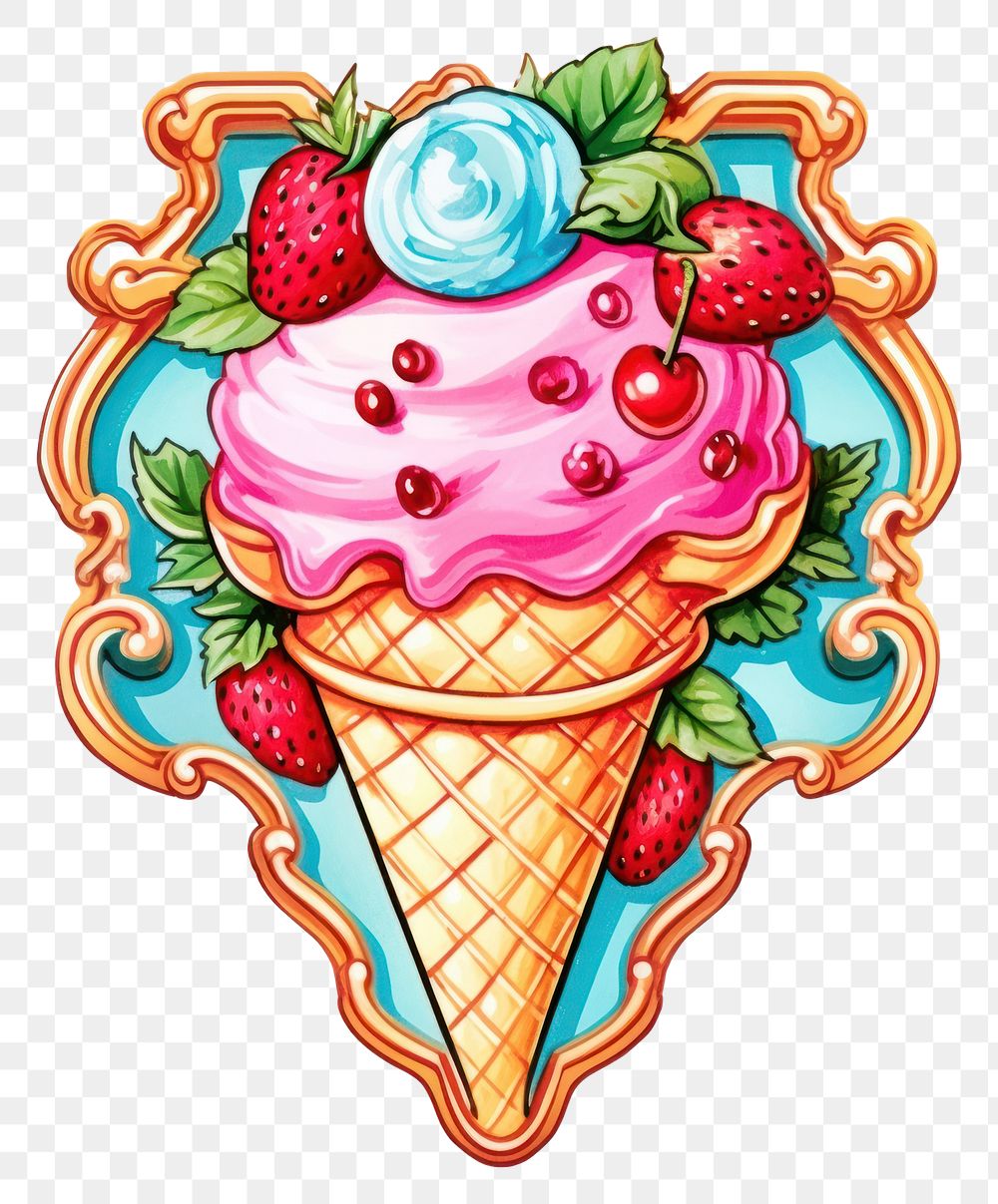 PNG Ice cream printable sticker dessert food strawberry.