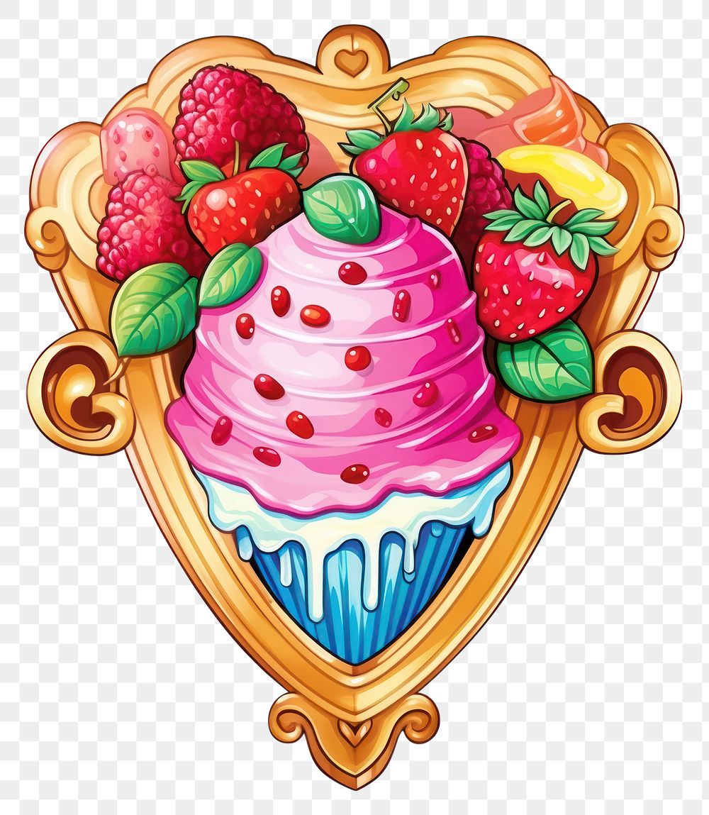 PNG Ice cream printable sticker strawberry dessert cupcake.