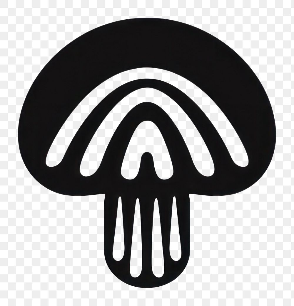 PNG Mushroom linocut logo black cartoon.