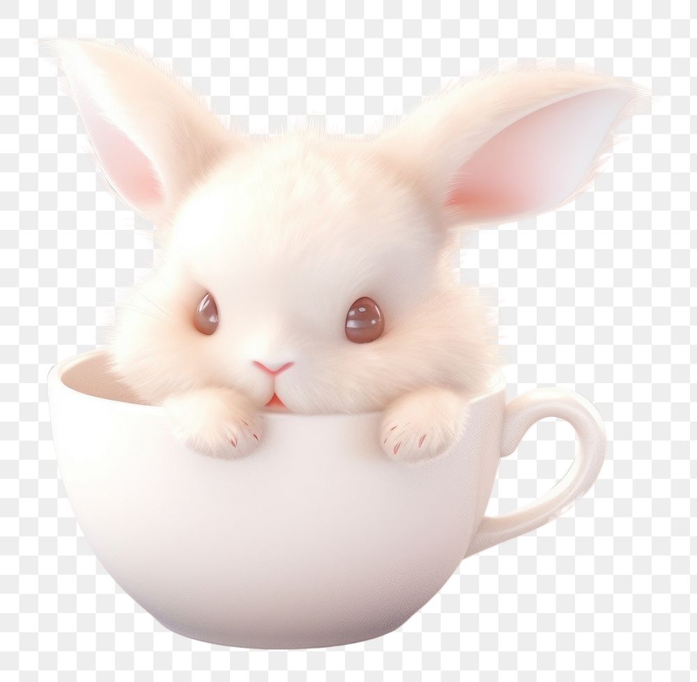 PNG 3d fluffy rabbit in cup mammal animal mug.