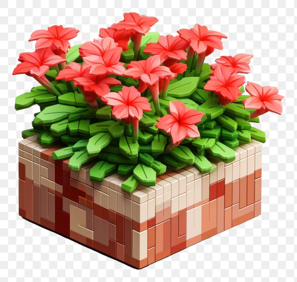PNG 3D pixel art botanical flower plant box.