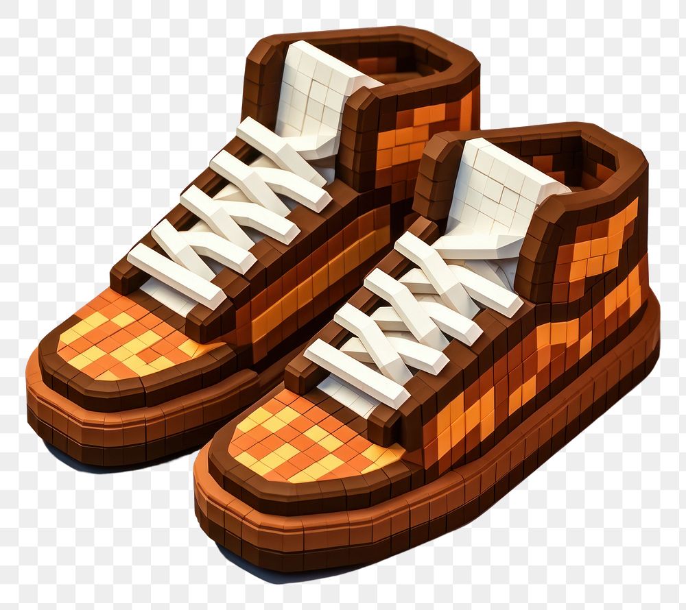PNG 3D pixel art shoes footwear white background shoelace.